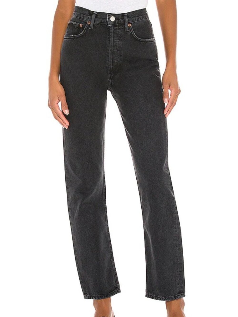 Agolde 90's Pinch High Waist HIgh Rise Straight Jeans in Black Tea Size 26